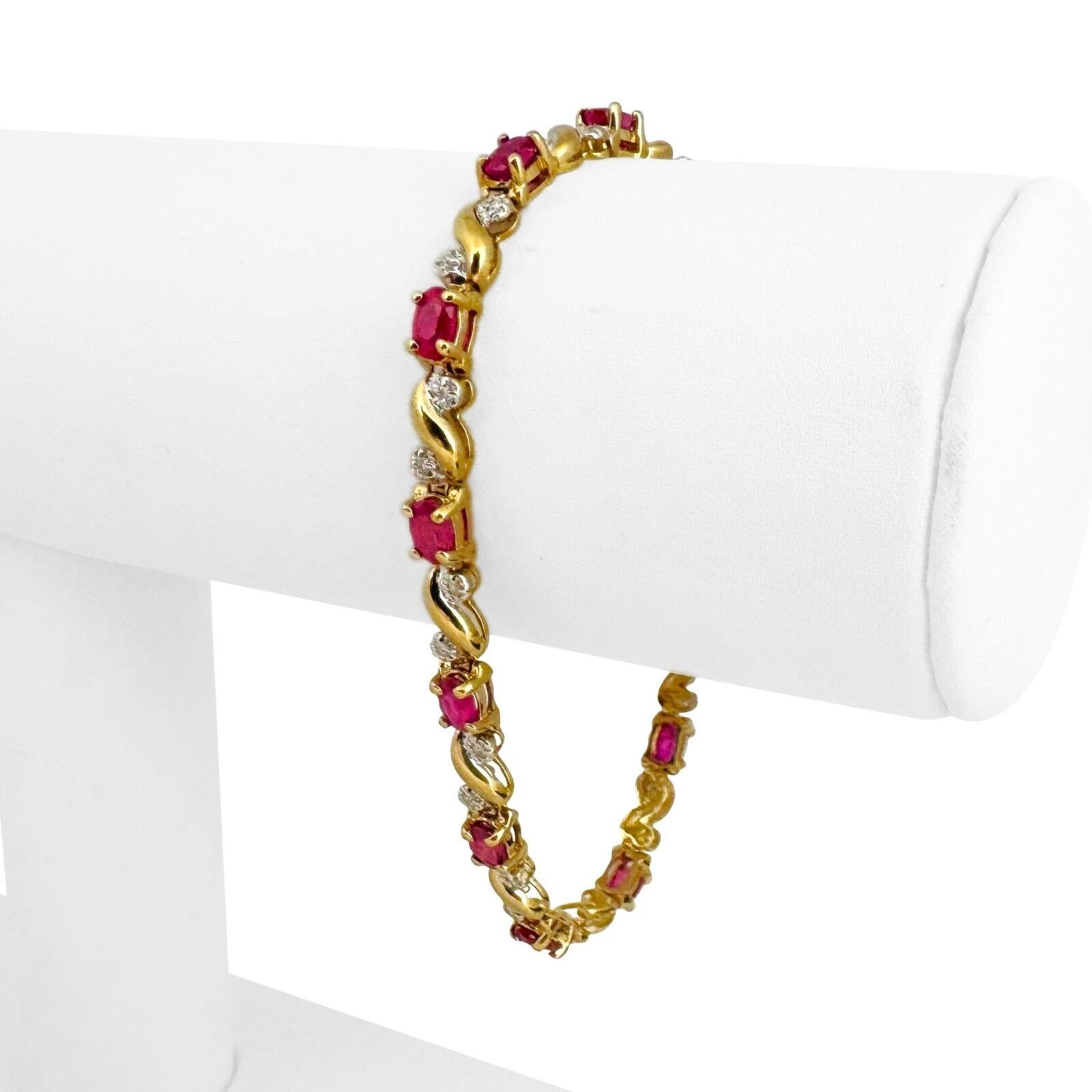 Bracelet à maillons pour femmes en or jaune 14 carats, rubis et diamants 3