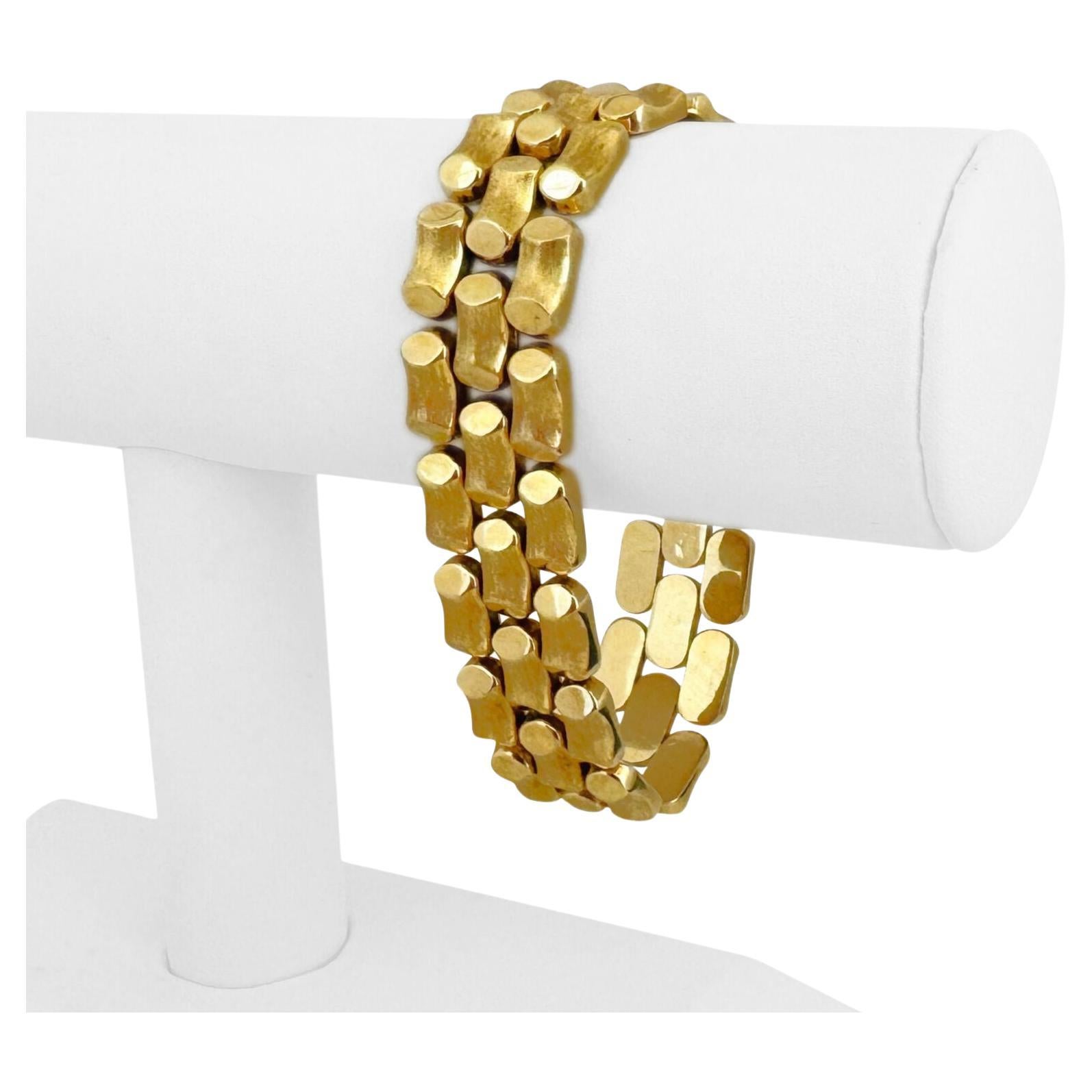 Bracelet à maillons en or jaune 14 carats, finition satinée bambou, pour femmes, Italie 