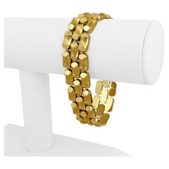 Bracelet à maillons en or jaune 14 carats, finition satinée bambou, pour femmes, Italie 