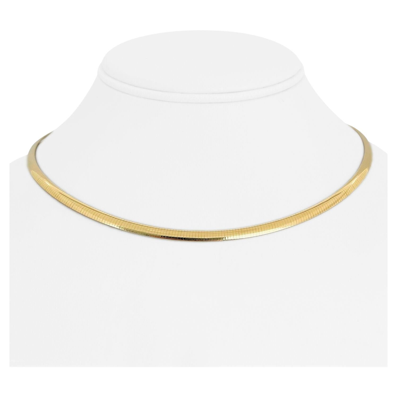 Collier à maillons Omega en or jaune 14 carats massif pour femmes, Italie