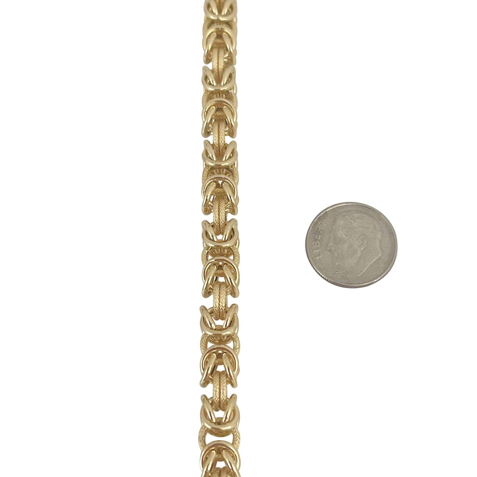 Women's 14 Karat Yellow Gold Ladies Squared Byzantine Link Bracelet Italy  For Sale