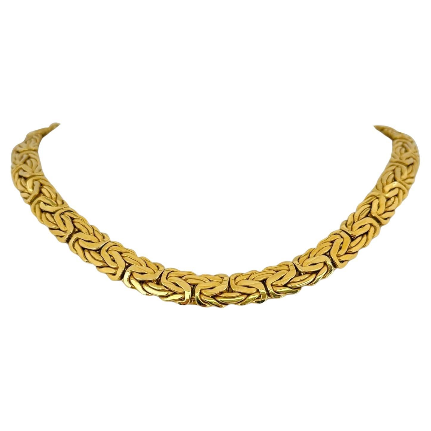 14 Karat Yellow Gold Ladies Thick Byzantine Link Chain Necklace 