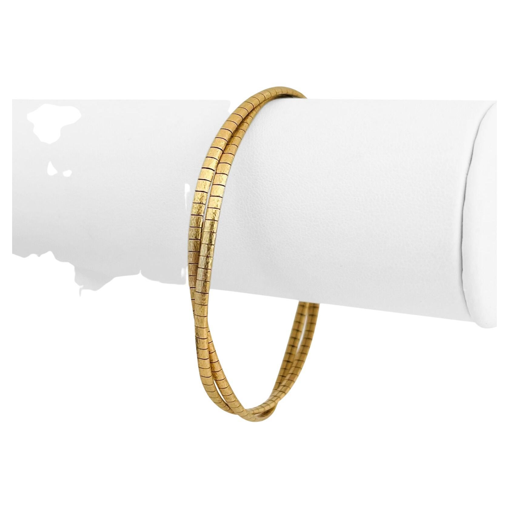 14 Karat Yellow Gold Ladies Two Strand Braided Omega Link Bracelet