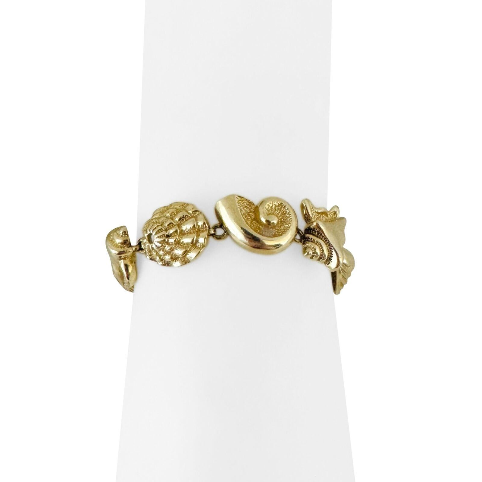 14 Karat Yellow Gold Ladies Vintage Multi Sea Shell Link Bracelet  1
