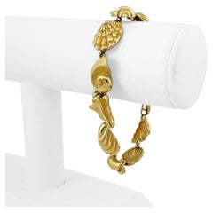 14 Karat Yellow Gold Ladies Vintage Multi Sea Shell Link Bracelet 