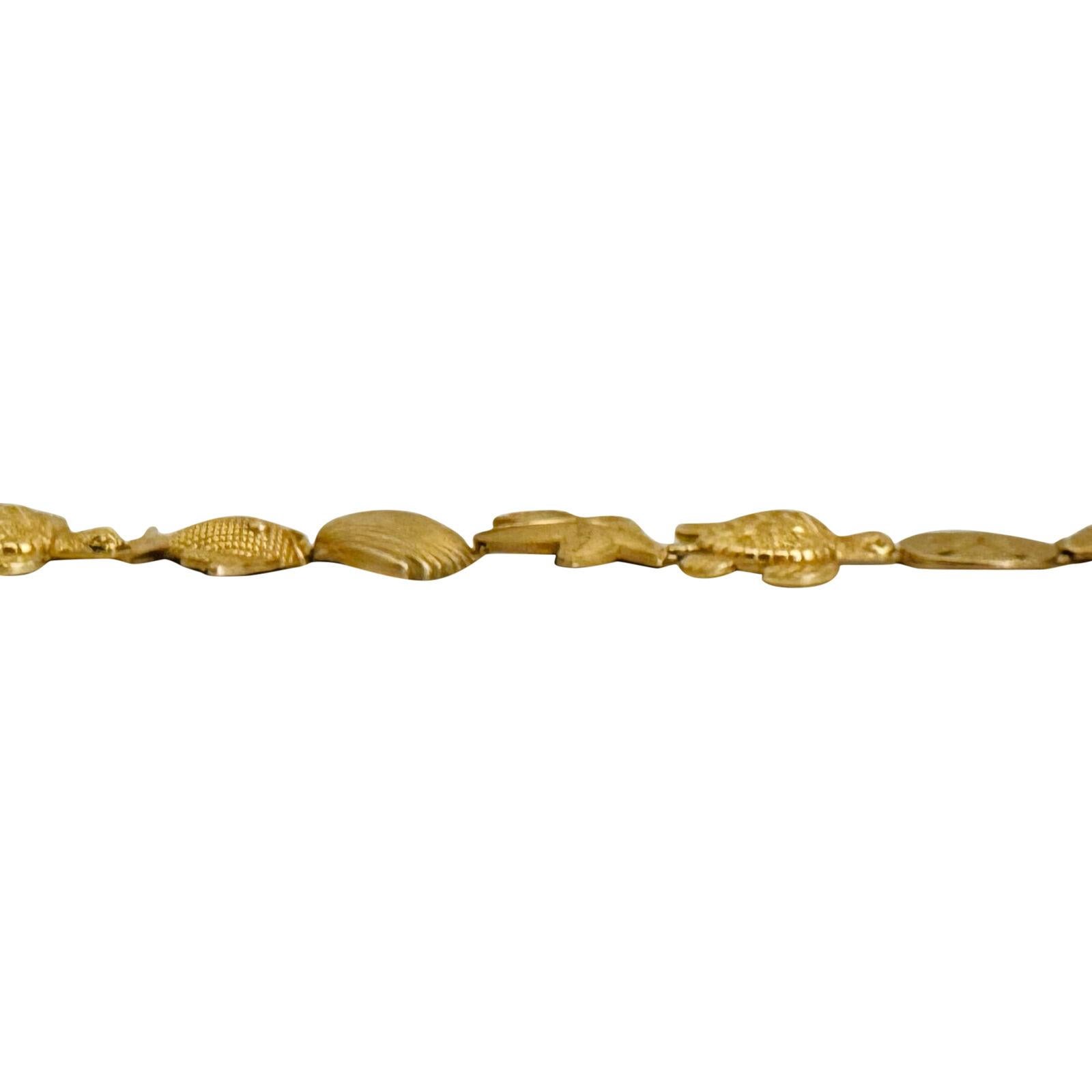 14 Karat Yellow Gold Ladies Vintage Ocean Beach Link Bracelet In Good Condition In Guilford, CT