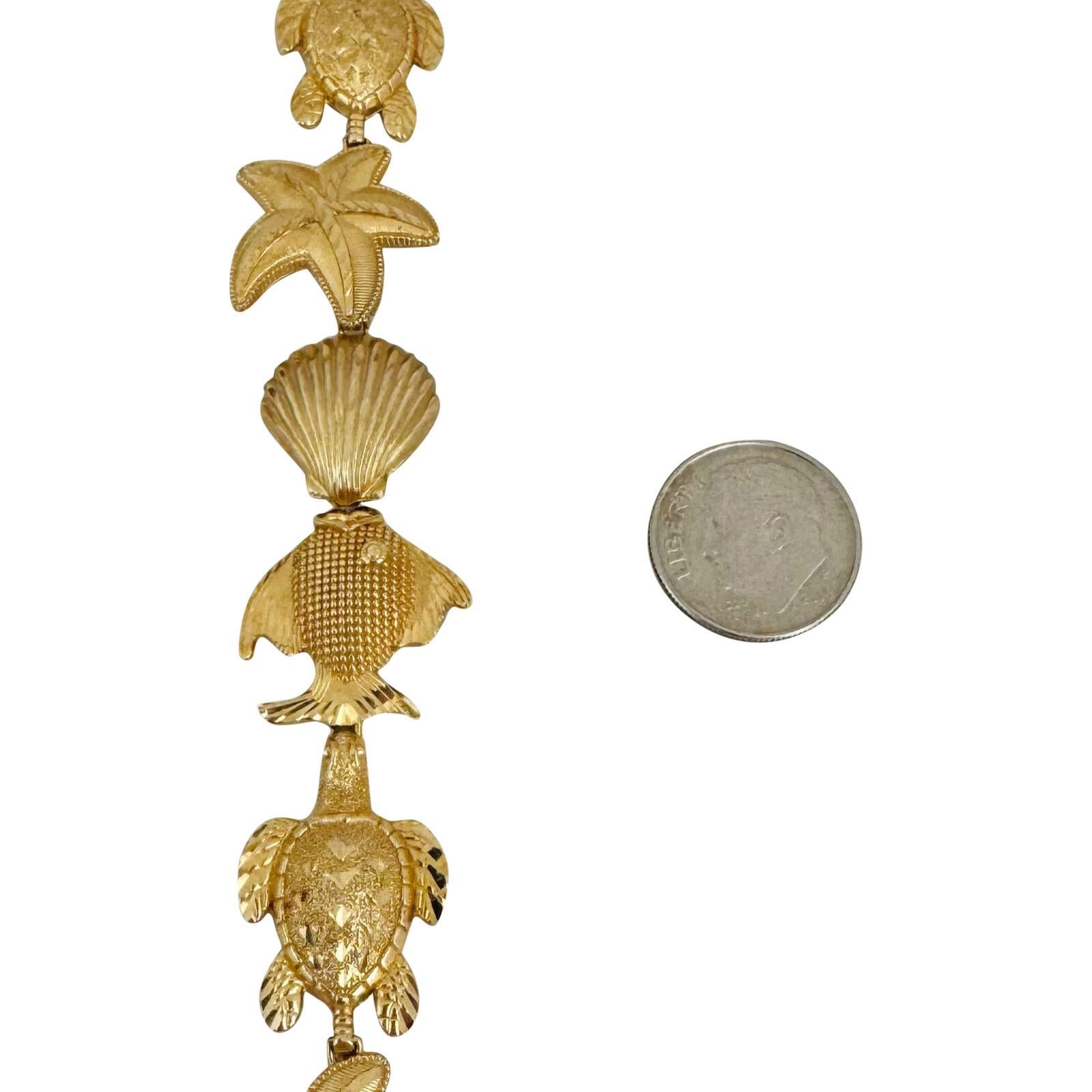 Women's 14 Karat Yellow Gold Ladies Vintage Ocean Beach Link Bracelet For Sale