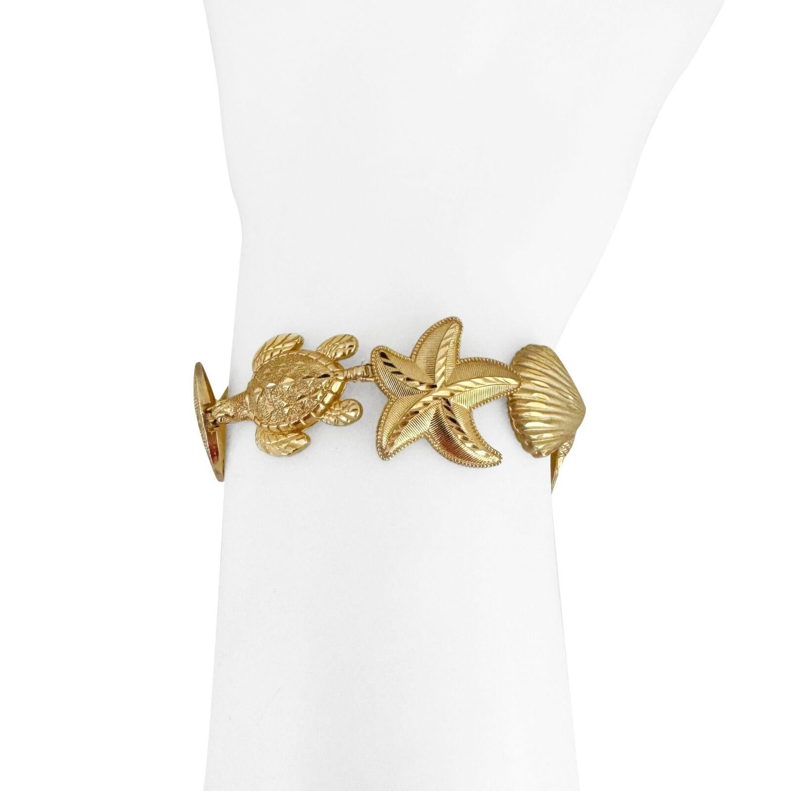 14 Karat Yellow Gold Ladies Vintage Ocean Beach Link Bracelet 3