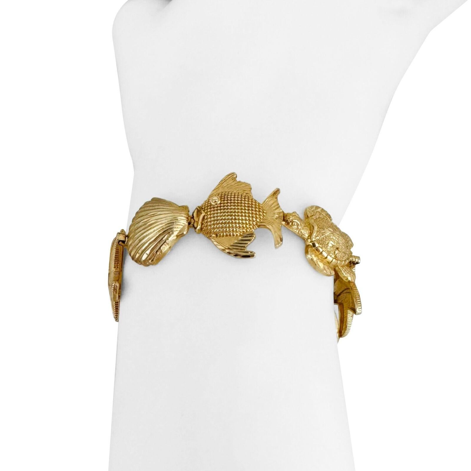 14 Karat Yellow Gold Ladies Vintage Ocean Beach Link Bracelet For Sale 4