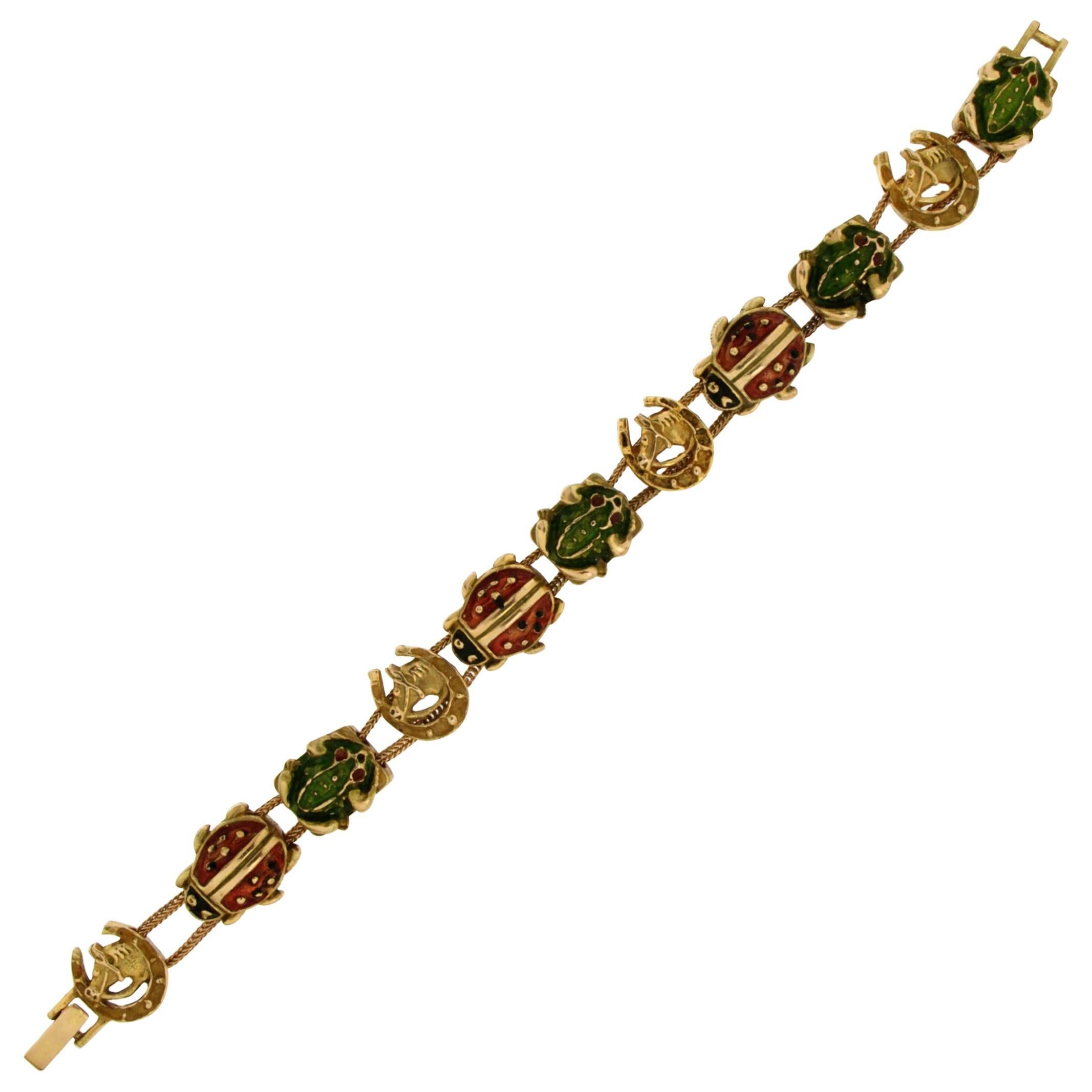 Details about   14 Gold Filled Tri-Color Dangling Ladybugs Children Bracelets Item #K4206 
