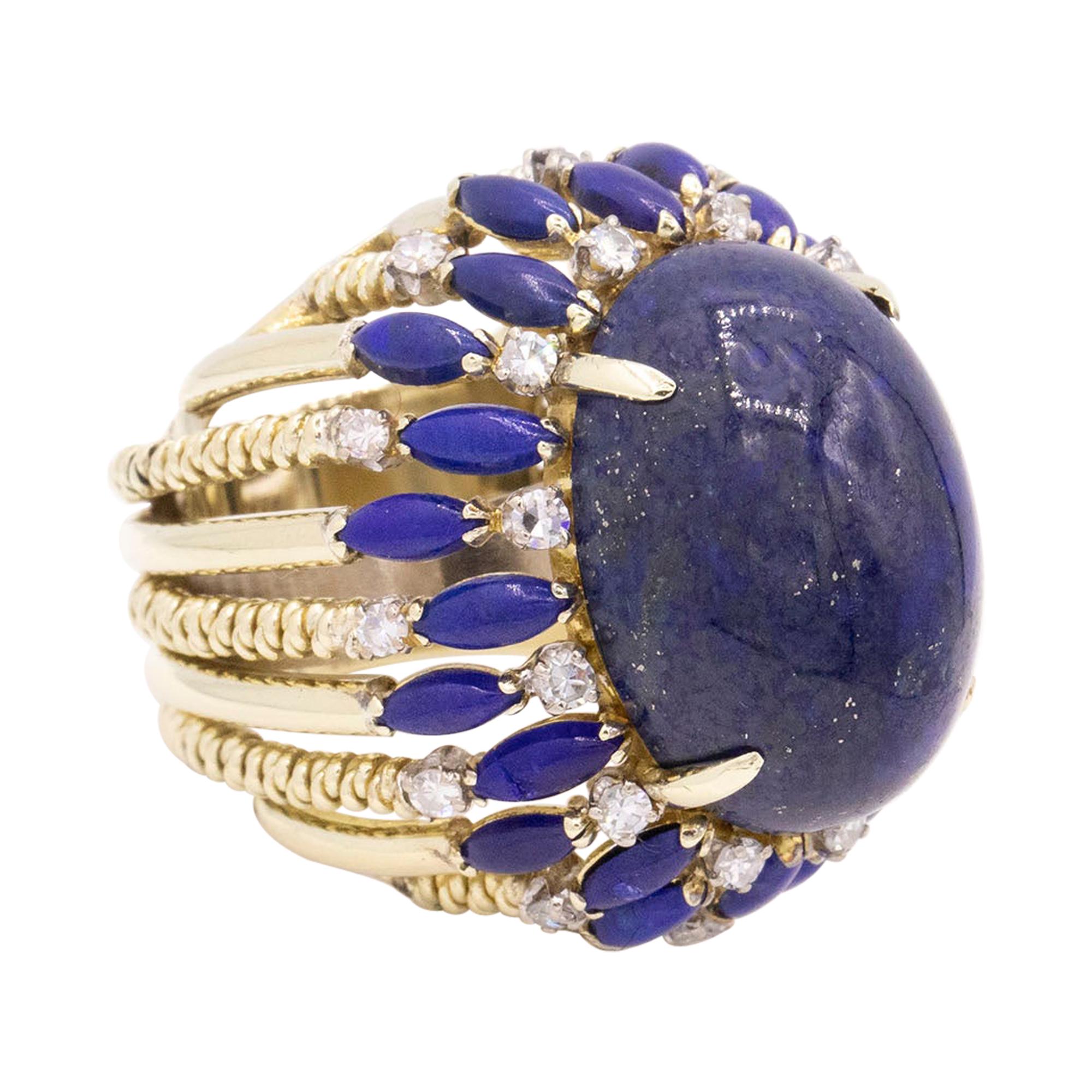 Jewels House Fancy Lapis Lazuli Oval Gemstone Silver Plated Handmade Vintage Style Ring US-7.25