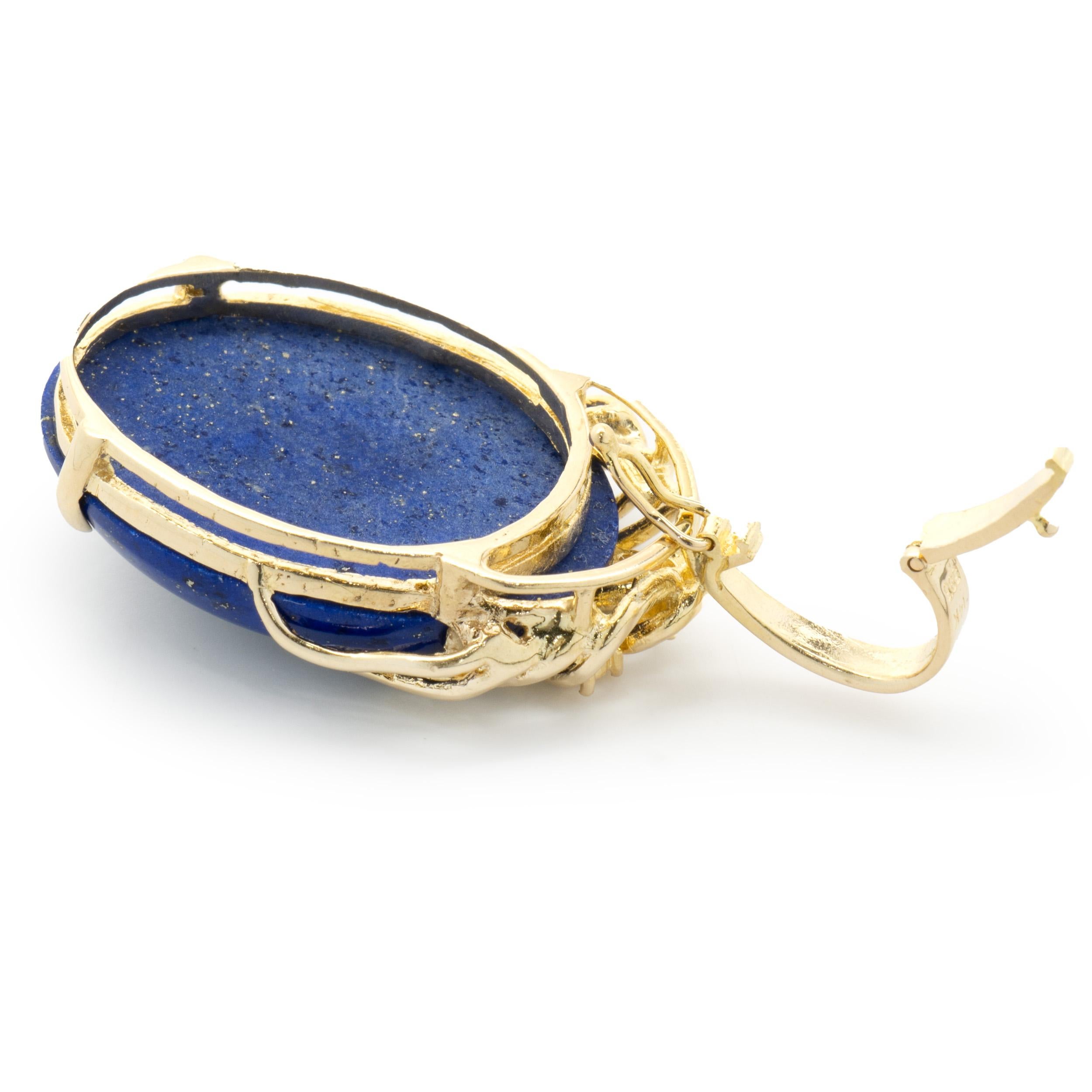 14 Karat Yellow Gold Lapis and Diamond Freeform Pendant In Excellent Condition For Sale In Scottsdale, AZ