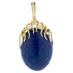 14 Karat Yellow Gold Lapis and Diamond Freeform Pendant