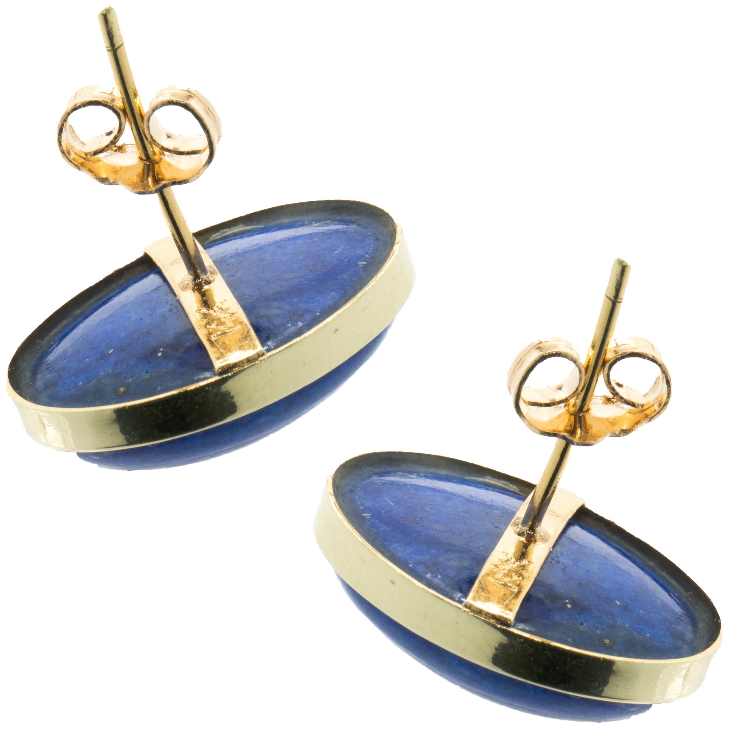 14 Karat Gelbgold Lapislazuli-Ohrstecker mit Knopfleiste (Rohschliff)