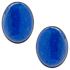 14 Karat Yellow Gold Lapis Button Stud Earrings