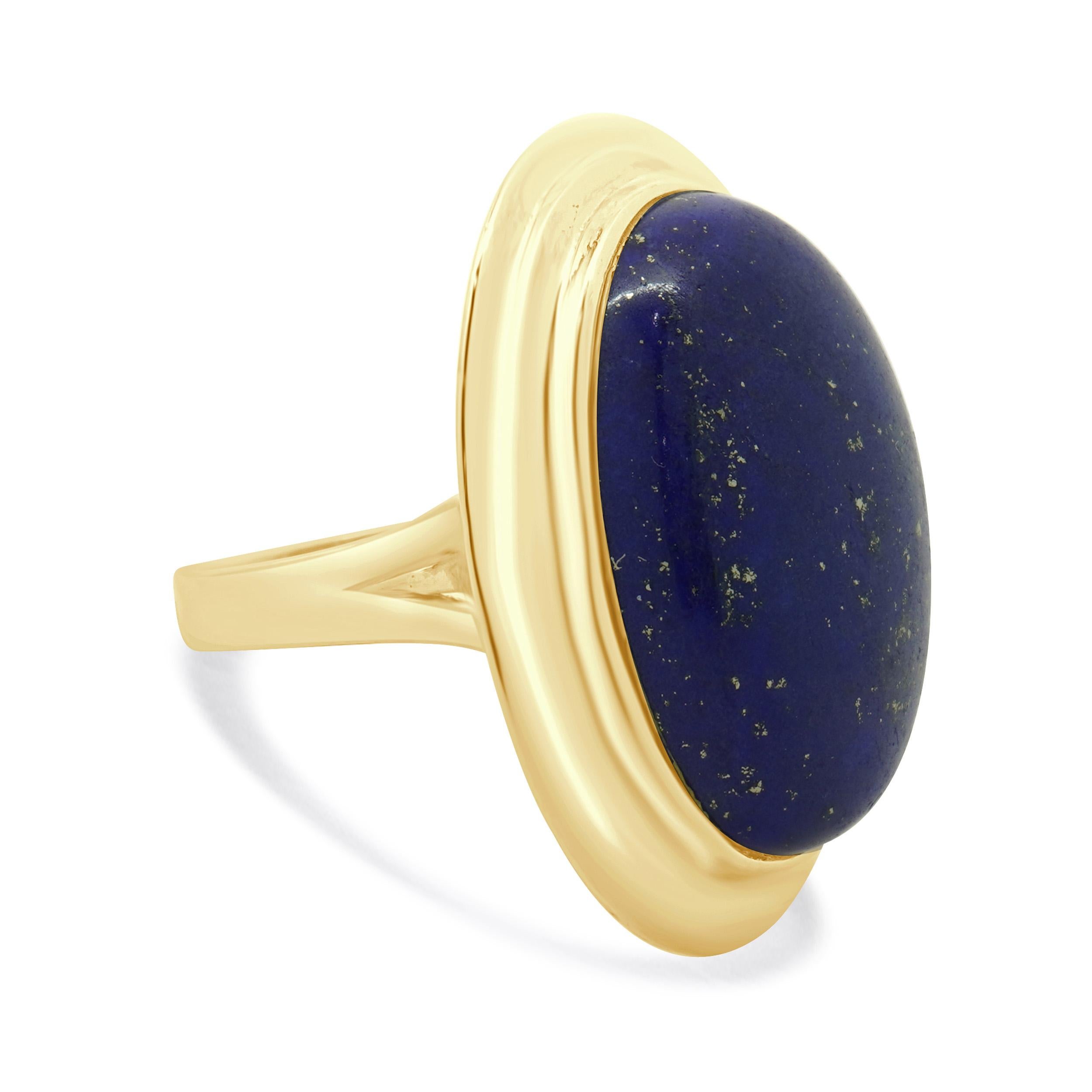 14 Karat Gelbgold Lapis Cabochon Ring Damen im Angebot