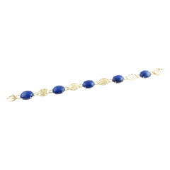 14 Karat Gelbgold Lapis Chinesische Zeichen Armband