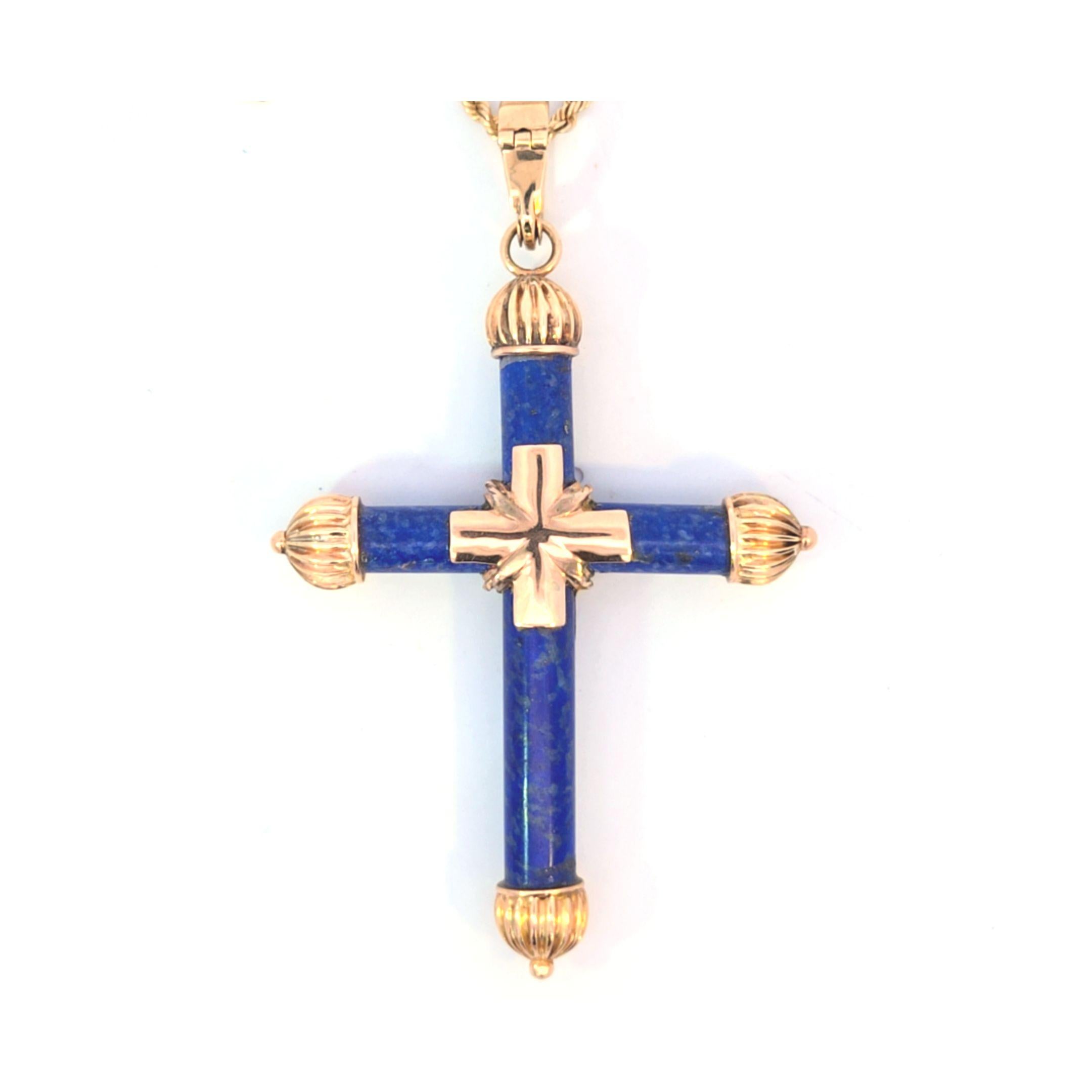 Pendentif croix en or jaune 14 carats sur chaîne en or jaune Unisexe en vente