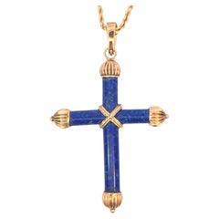 14 Karat Gelbgold Lapis-Kreuz-Anhänger an Gelbgoldkette
