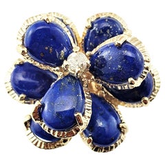 14 Karat Yellow Gold Lapis Lazuli and Diamond Flower Ring