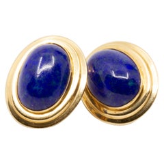 14 Karat Yellow Gold Lapis Lazuli Earrings