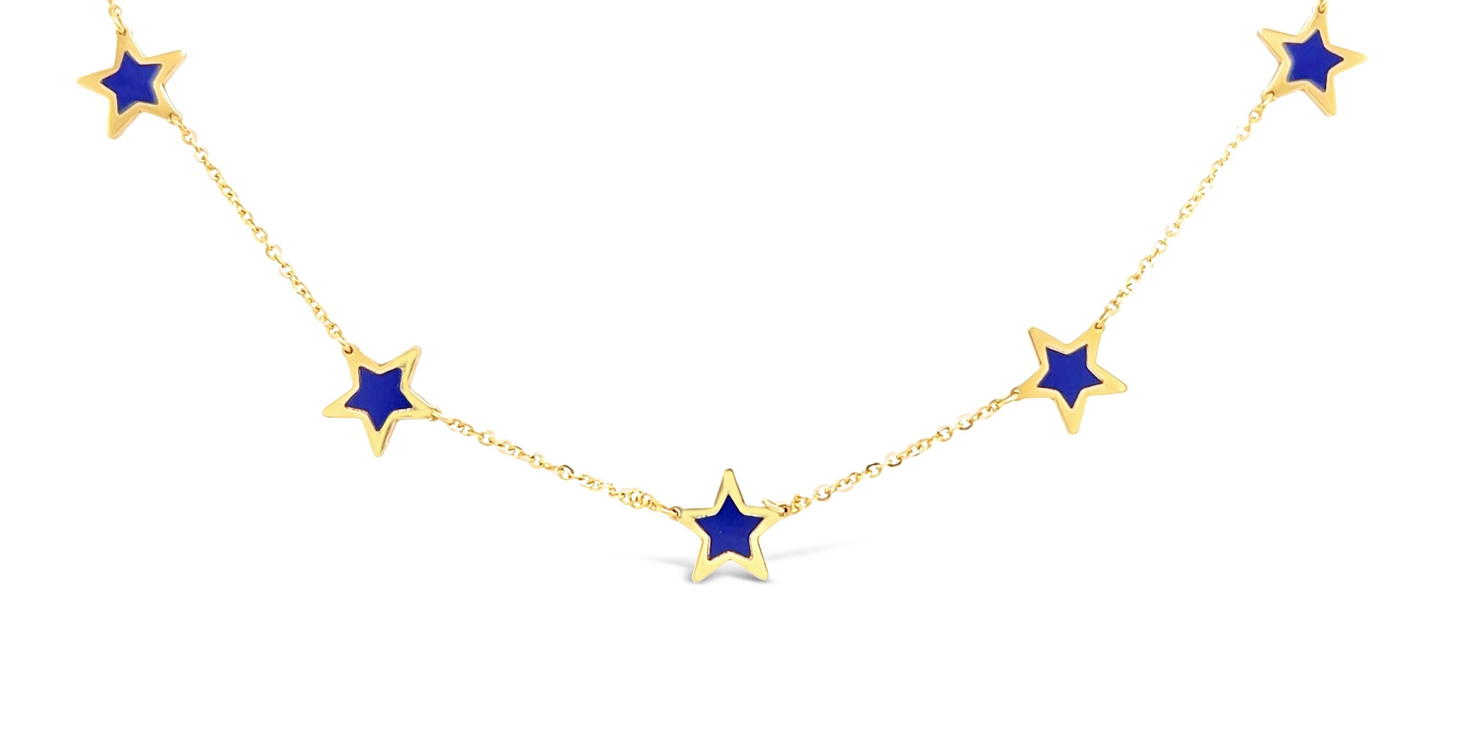 Mixed Cut 14 Karat Yellow Gold Lapis Lazuli Star Necklace For Sale