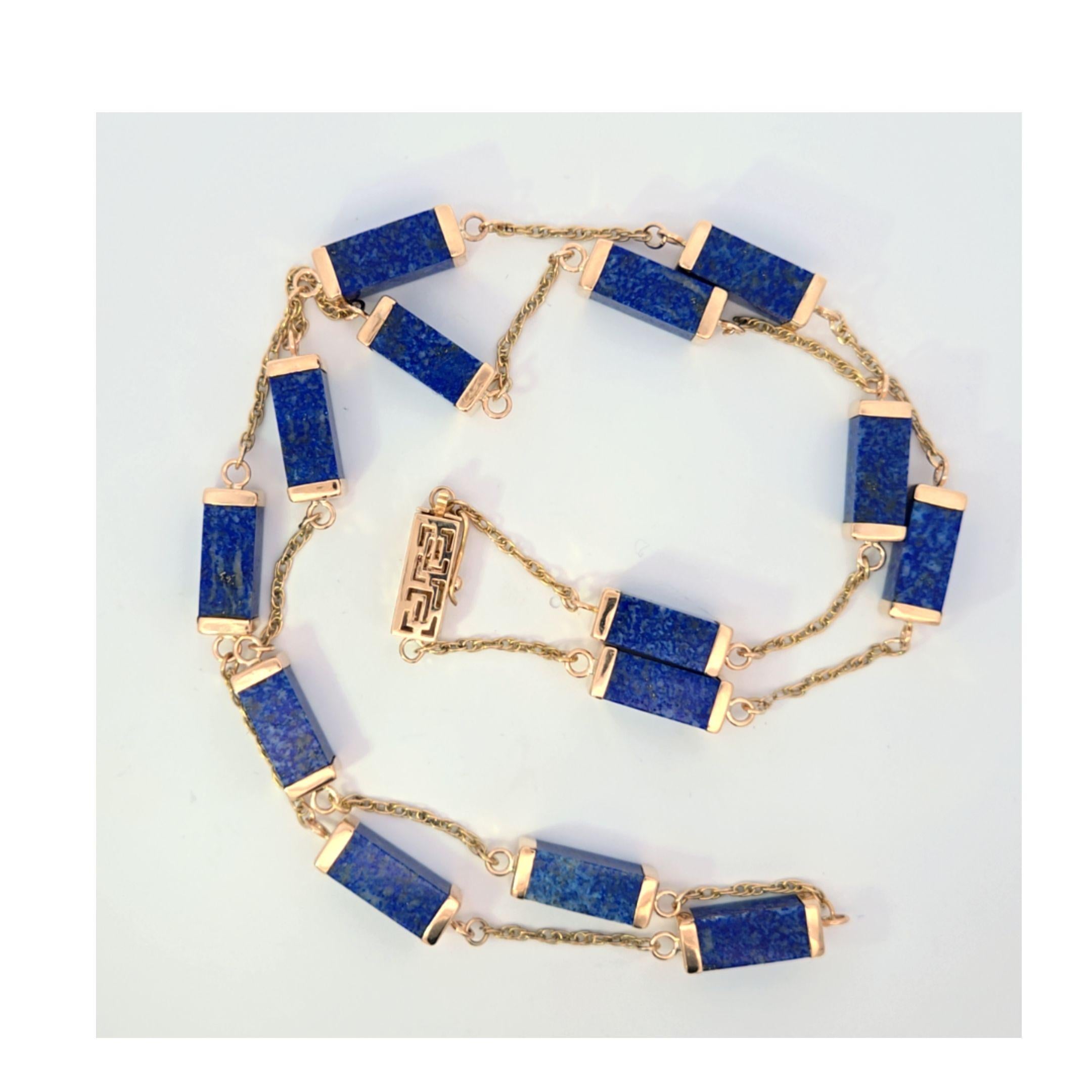 Collier station en or jaune 14 carats et lapis-lazuli Bon état - En vente à Dallas, TX