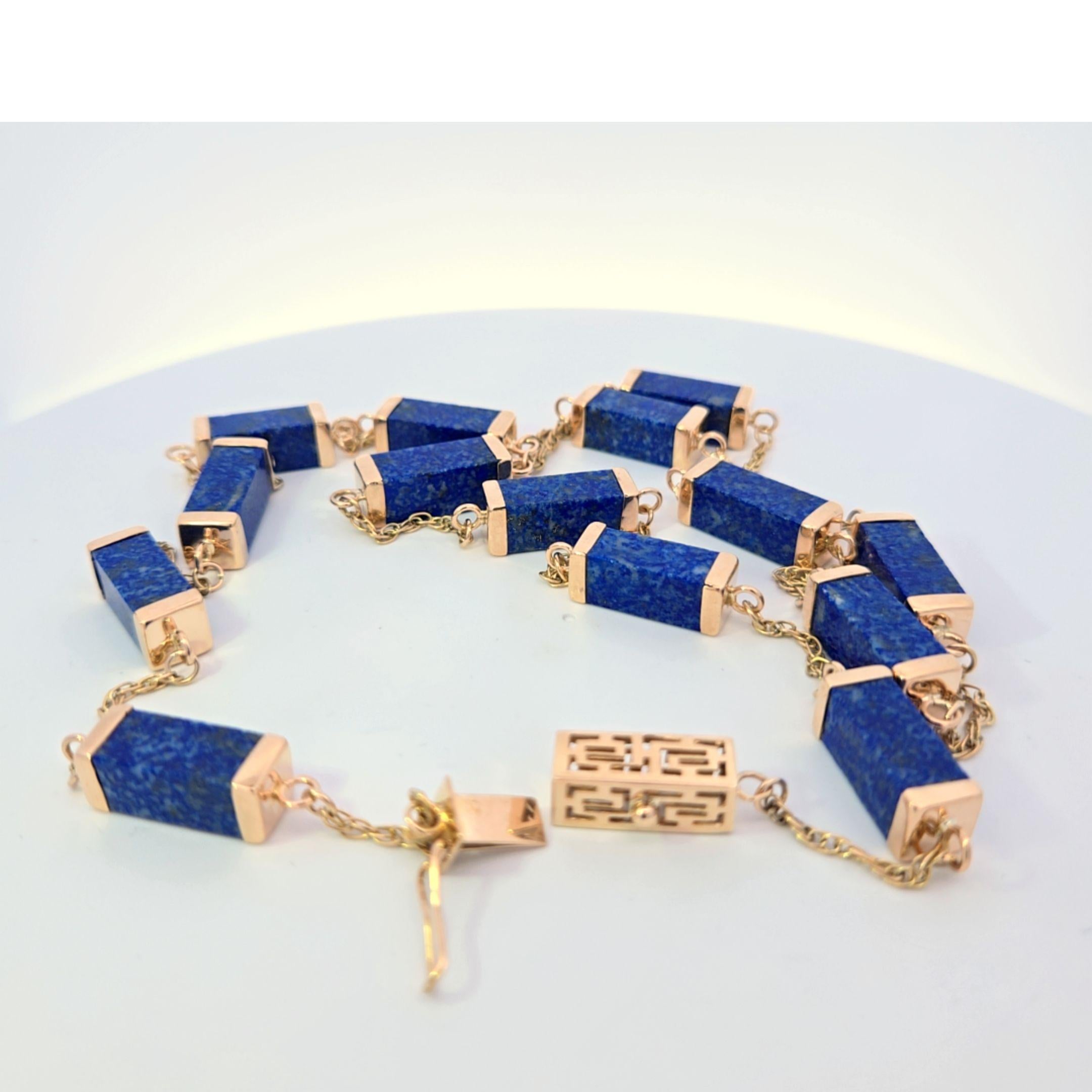 Collier station en or jaune 14 carats et lapis-lazuli Unisexe en vente