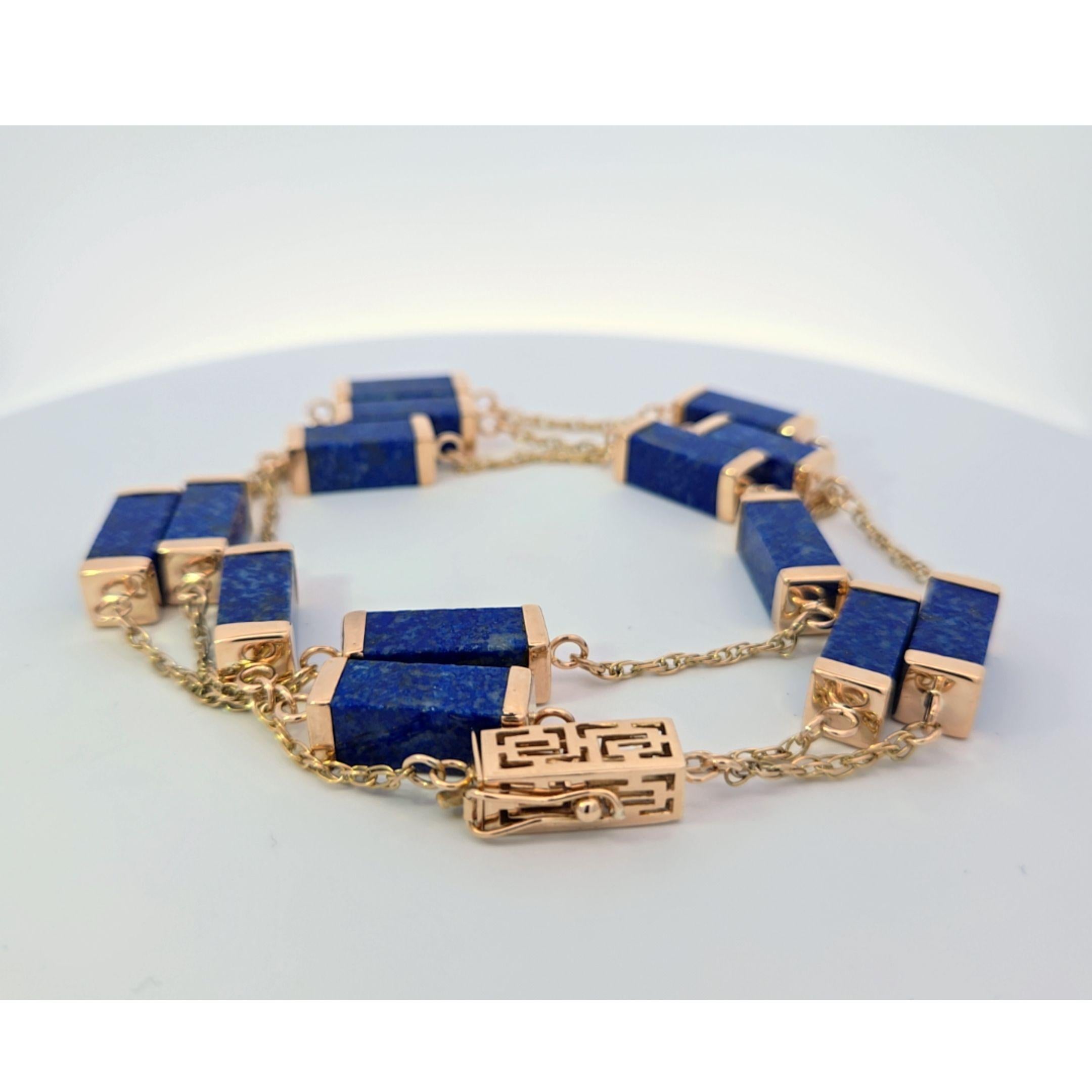 Collier station en or jaune 14 carats et lapis-lazuli en vente 1