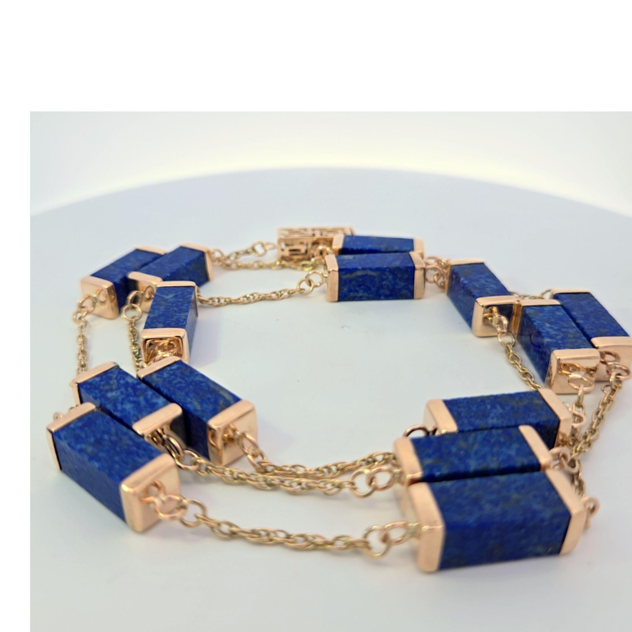 Collier station en or jaune 14 carats et lapis-lazuli en vente 2