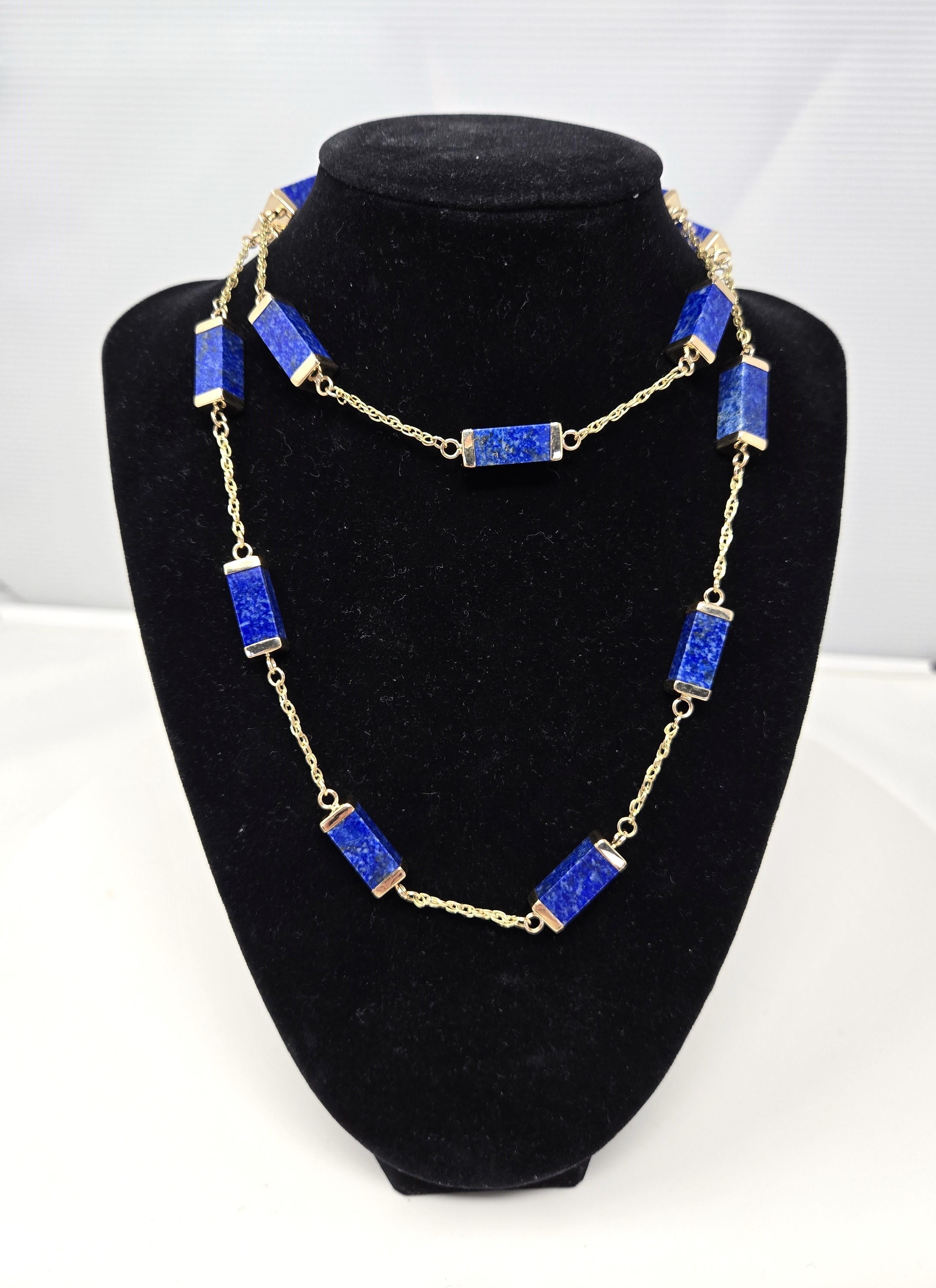 Collier station en or jaune 14 carats et lapis-lazuli en vente 3