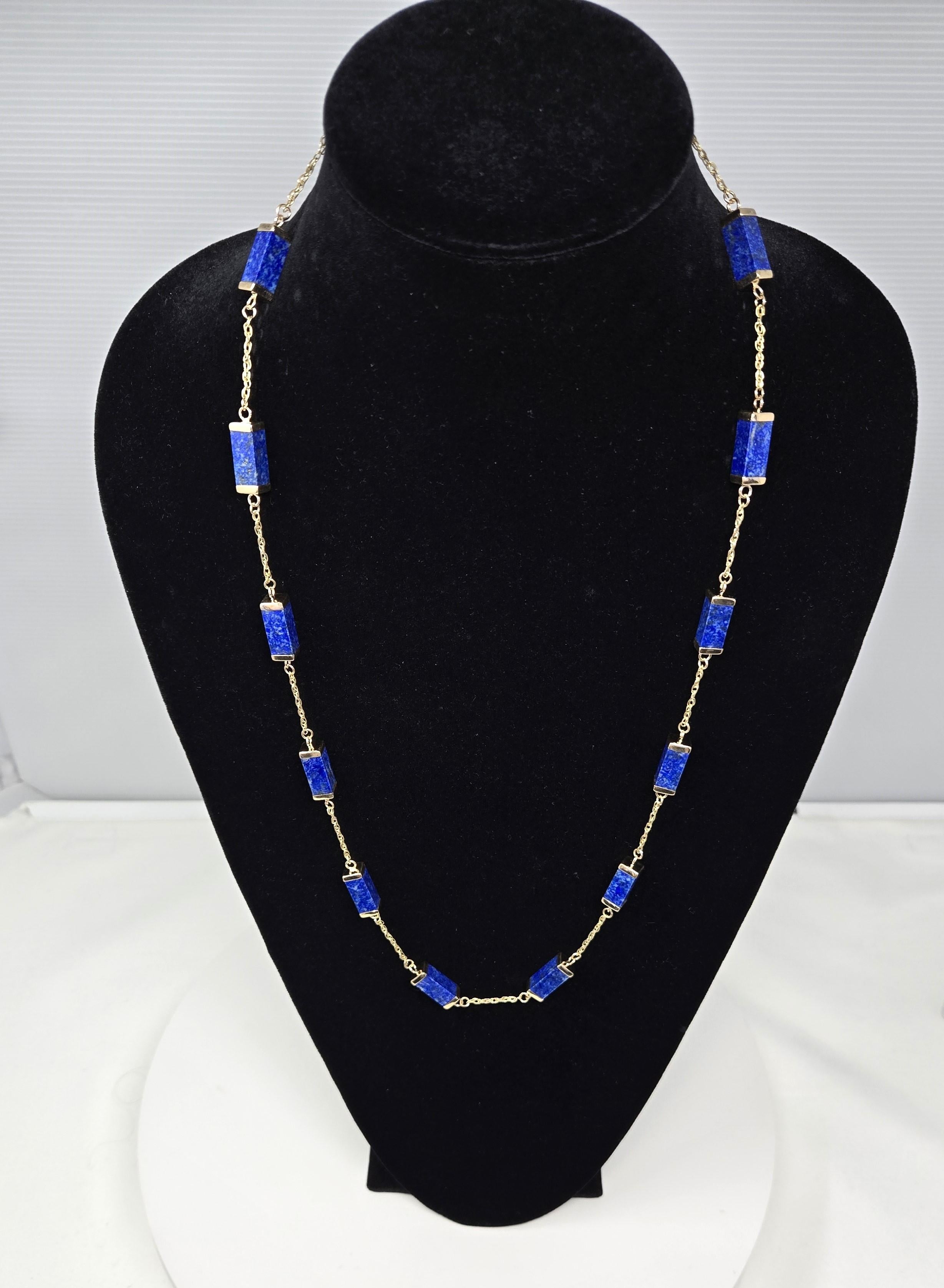 Collier station en or jaune 14 carats et lapis-lazuli en vente 4