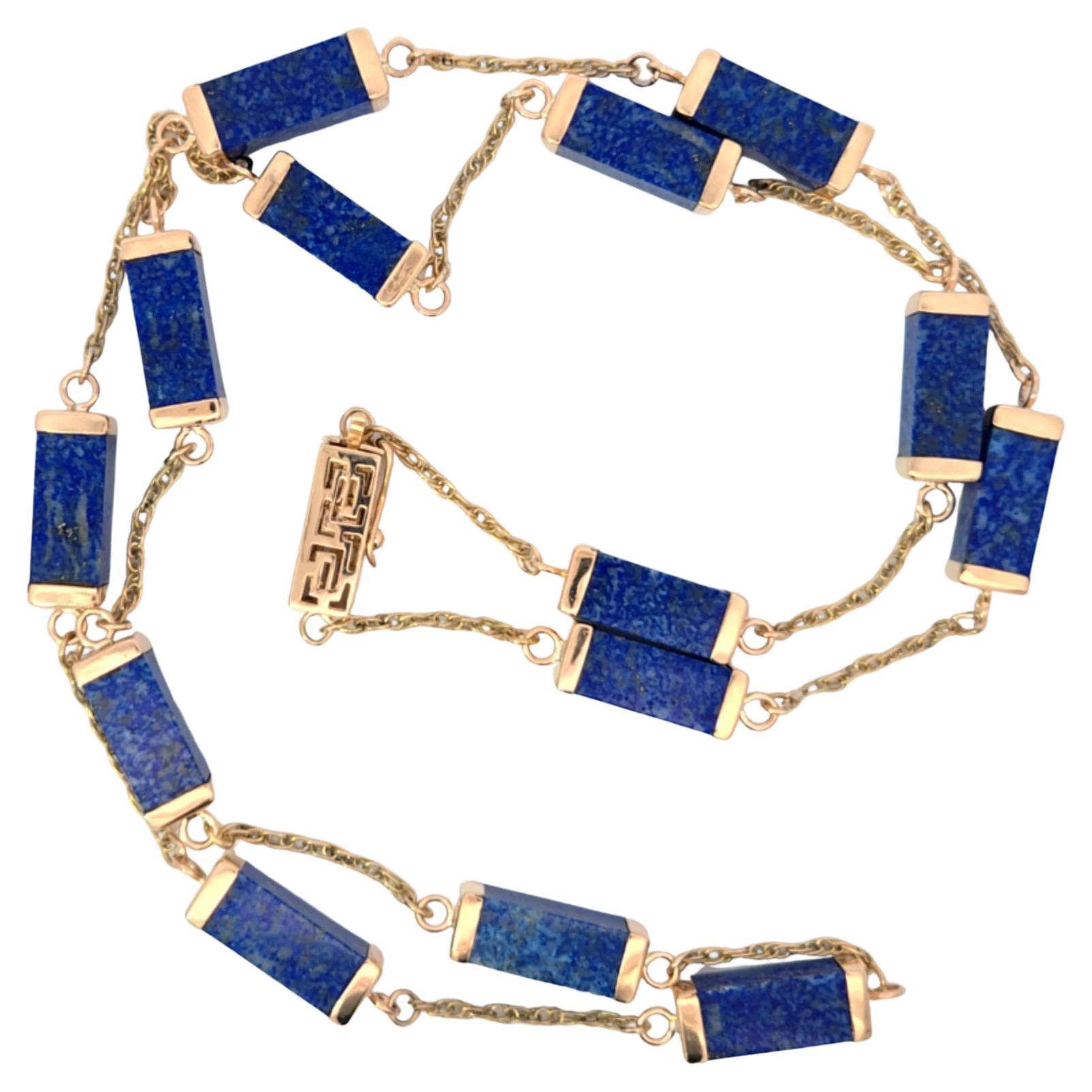 14 Karat Yellow Gold Lapis Lazuli Station Necklace
