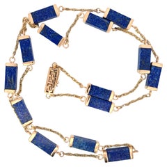 Collar Estación Lapislázuli Oro Amarillo 14 Kilates