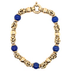 14 Karat Yellow Gold Lapis Link Bracelet 24 Grams