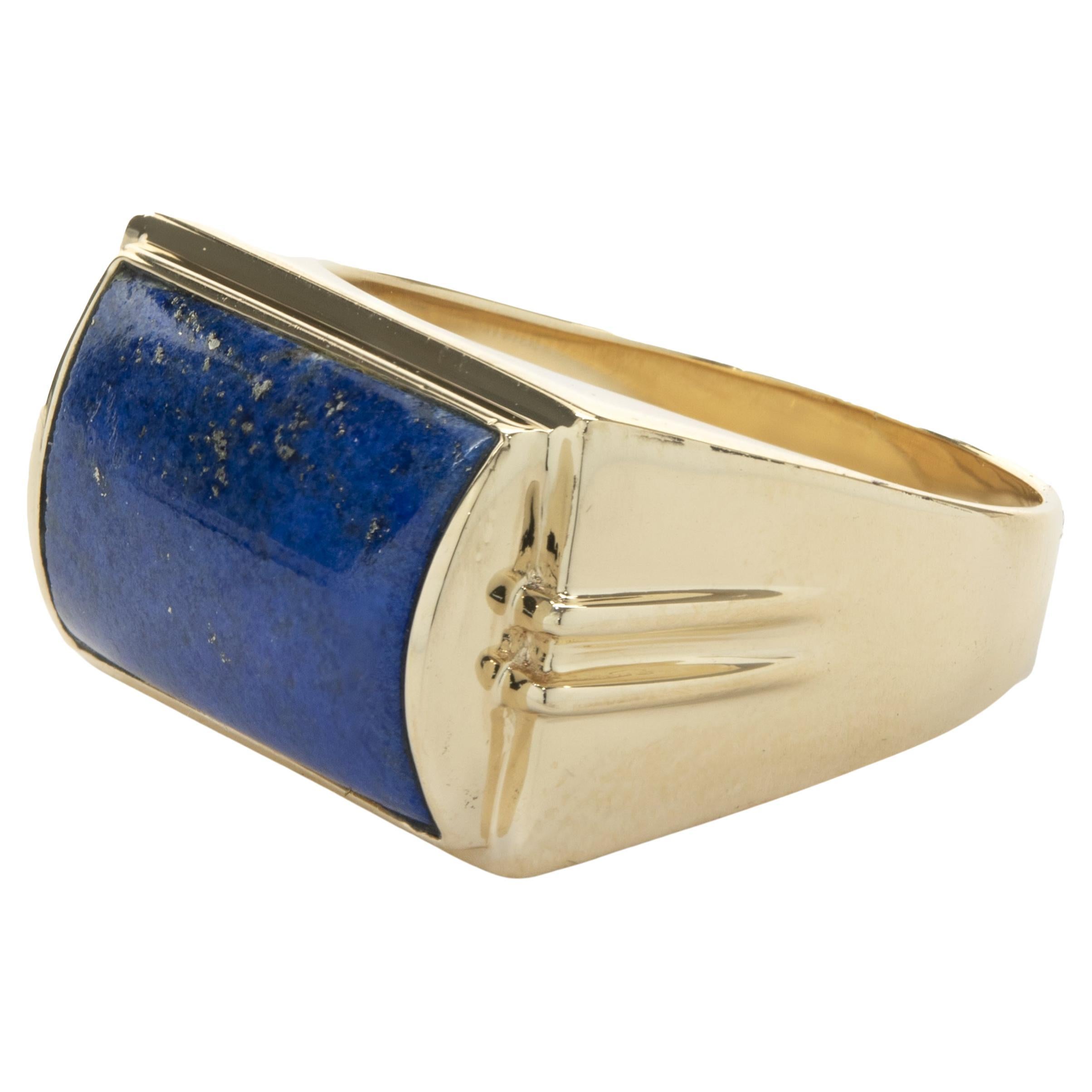 14 Karat Yellow Gold Lapis Signet Ring For Sale