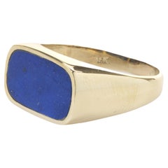 Bague sigillaire en or jaune 14 carats et lapis