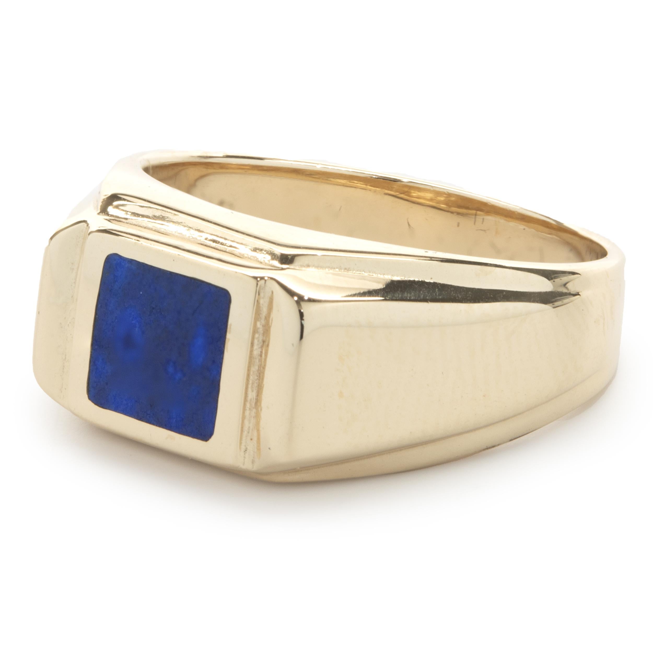 Square Cut 14 Karat Yellow Gold Lapis Square Signet Ring