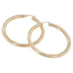 Pendientes de aro estilo twist grandes de oro amarillo de 14 quilates de 5 cm