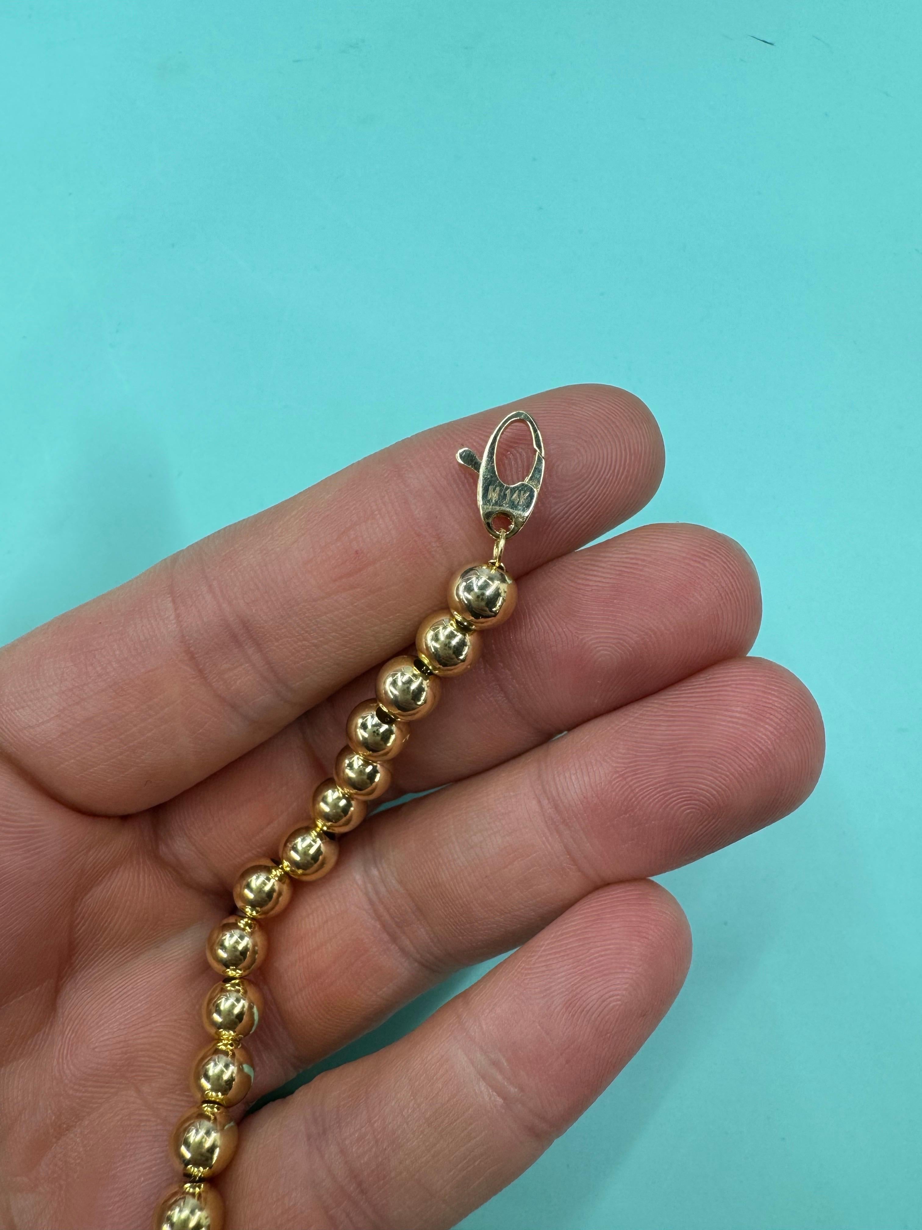 Pulsera grande de cadena de bolas de oro amarillo de 14 quilates 6 MM 5,65 gramos en Nuevo estado para la venta en New York, NY