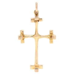 14 Karat Yellow Gold Large Beaded Cross Charm / Pendant