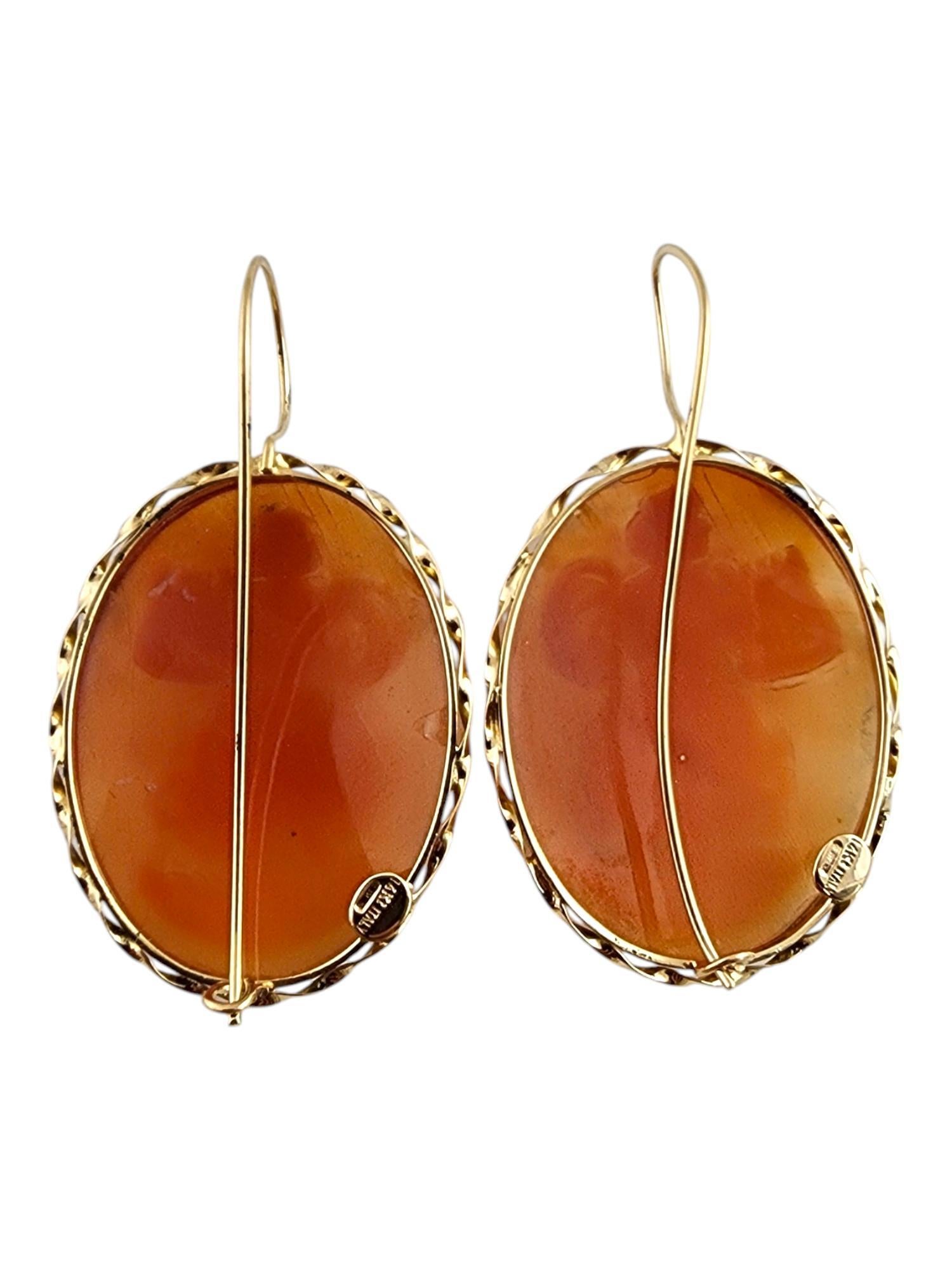 Victorian 14 Karat Yellow Gold Large Cameo Dangle Earrings #19794 For Sale