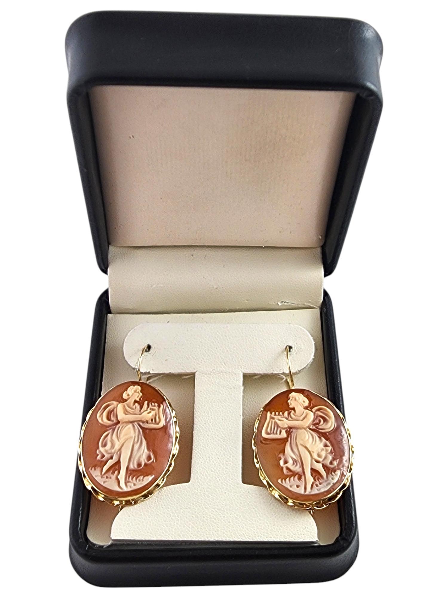 14 Karat Yellow Gold Large Cameo Dangle Earrings #19794 For Sale 1