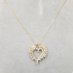 14 Karat Yellow Gold Large Diamond Heart Pendant