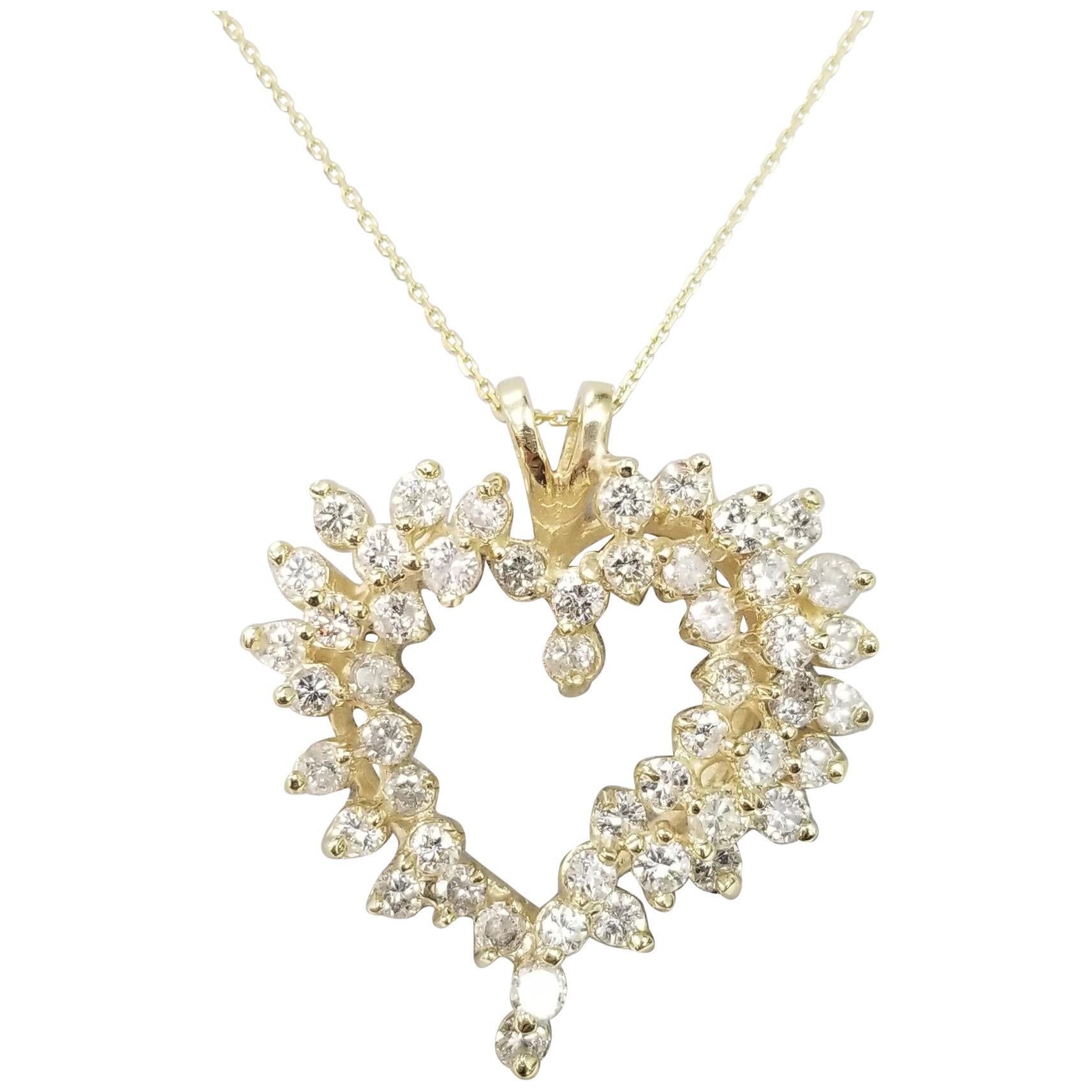 14 Karat Yellow Gold Large Diamond Heart Pendant For Sale