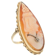 14 Karat Yellow Gold Large / Long Cameo Ring with Diamond Accent