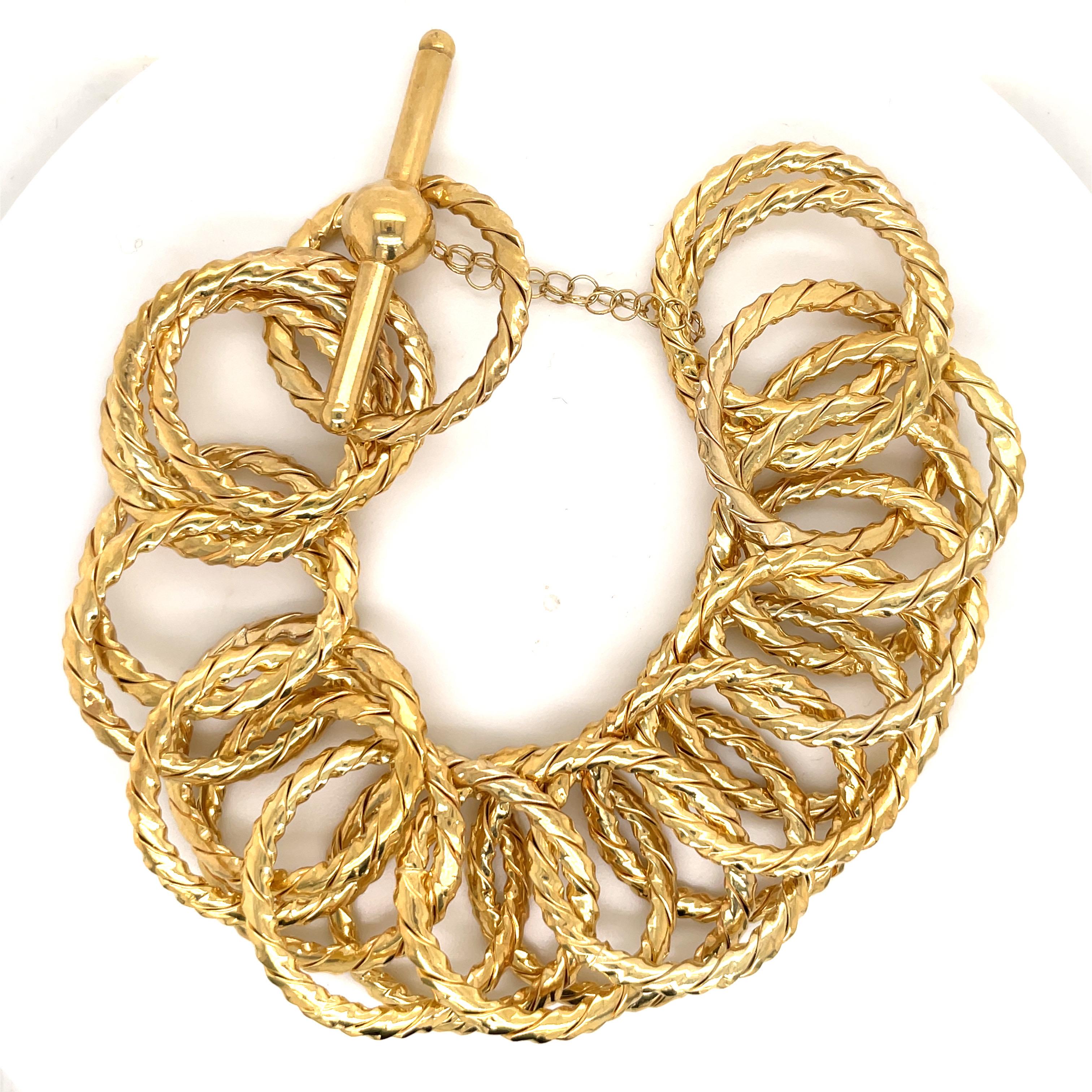 Women's 14 Karat Yellow Gold Large Multi Link Twist Bracelet 32.7 Grams Made in Italy