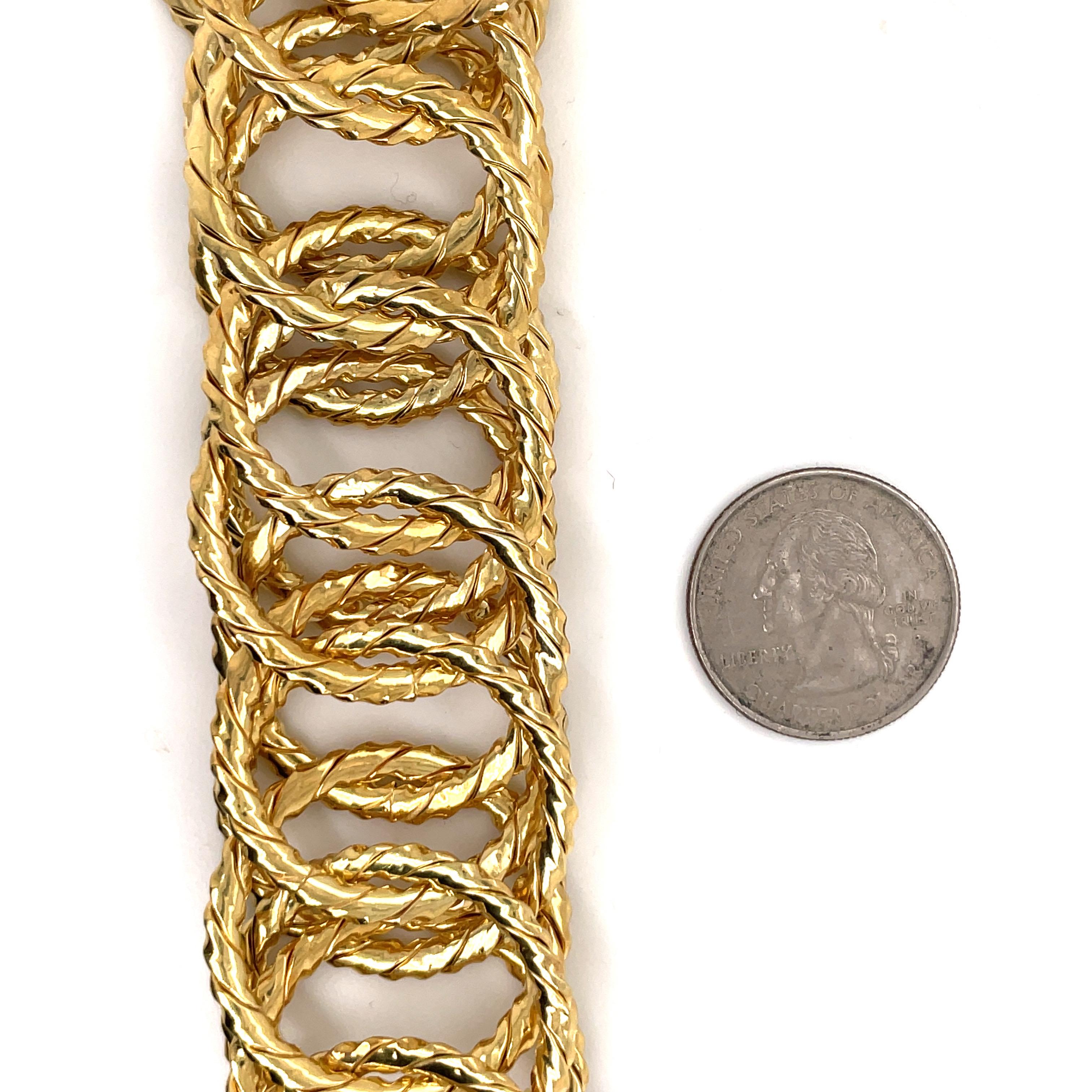 14 Karat Yellow Gold Large Multi Link Twist Bracelet 32.7 Grams Made in Italy 1