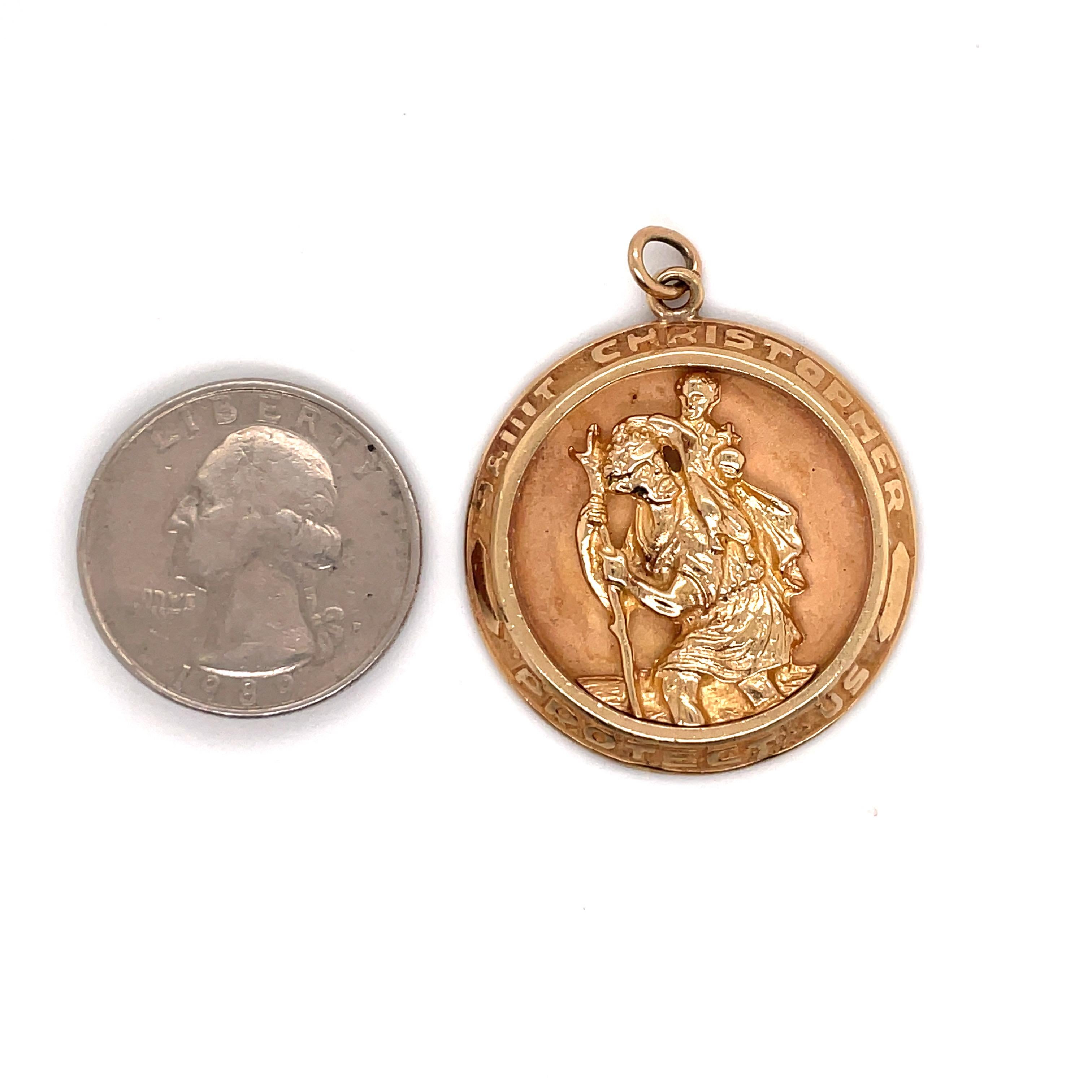 14 Karat Yellow gold vintage pendant featuring Saint Christopher weighing 13.7 grams, 2.25 inches. 
Other Saints pendant are available. 
DM for pricing.
