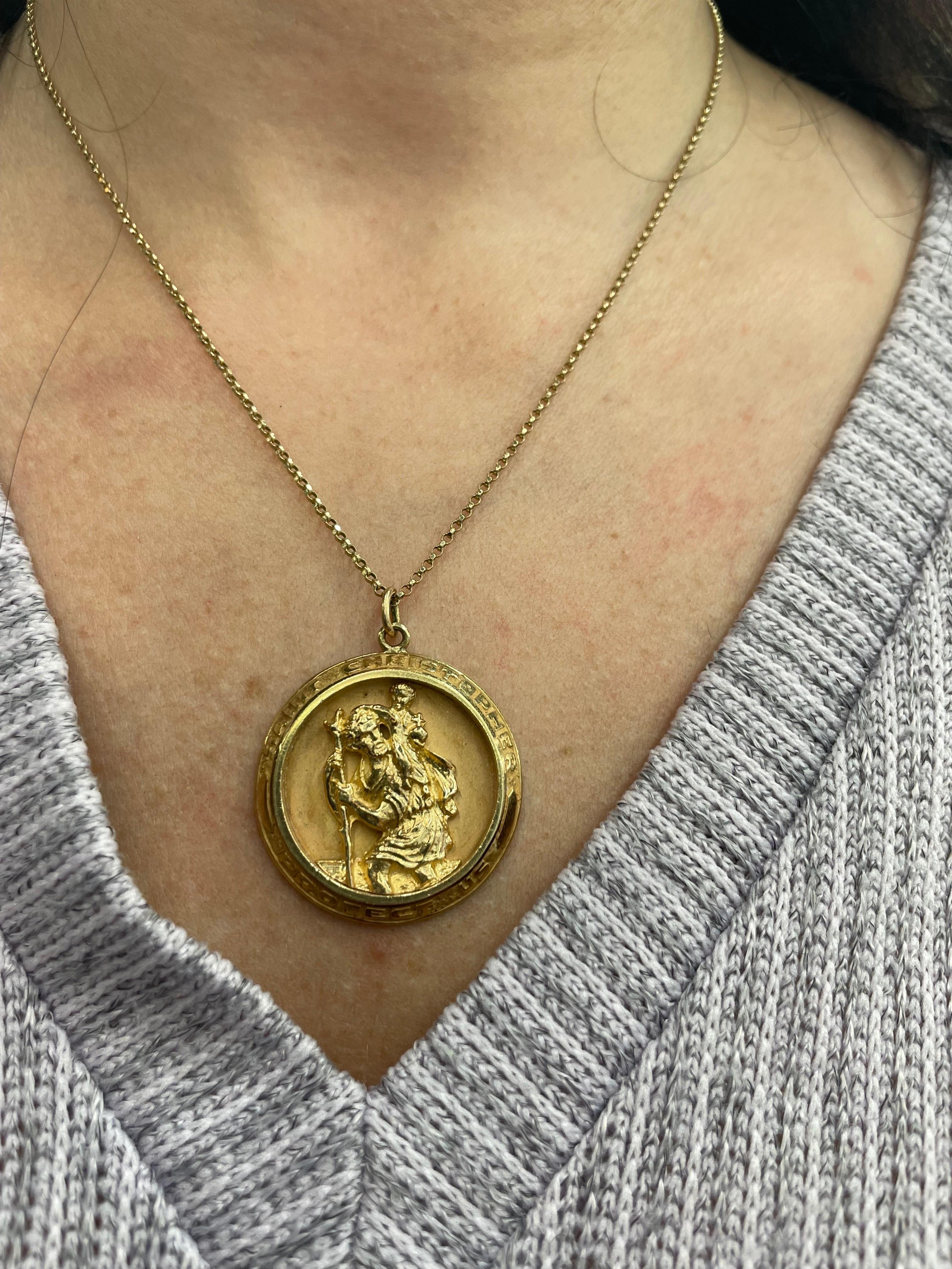 14 Karat Yellow Gold Large Saint Christopher Pendant 13.7 Grams  In Good Condition In New York, NY